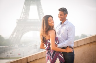 Engagement photos in front of the Eiffel Tower. Trocadero, Paris, France.