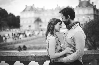 Erin and Zeke engagement photos in the Luxembourg Gardens next to the Pantheon in Paris, France.